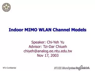 Indoor MIMO WLAN Channel Models