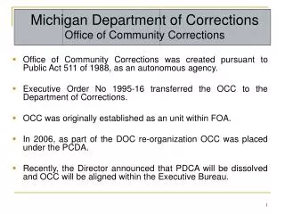 Michigan Department of Corrections Office of Community Corrections