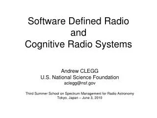 Software Defined Radio and Cognitive Radio Systems