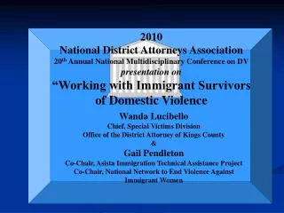 2010 National District Attorneys Association 20 th Annual National Multidisciplinary Conference on DV presentation on
