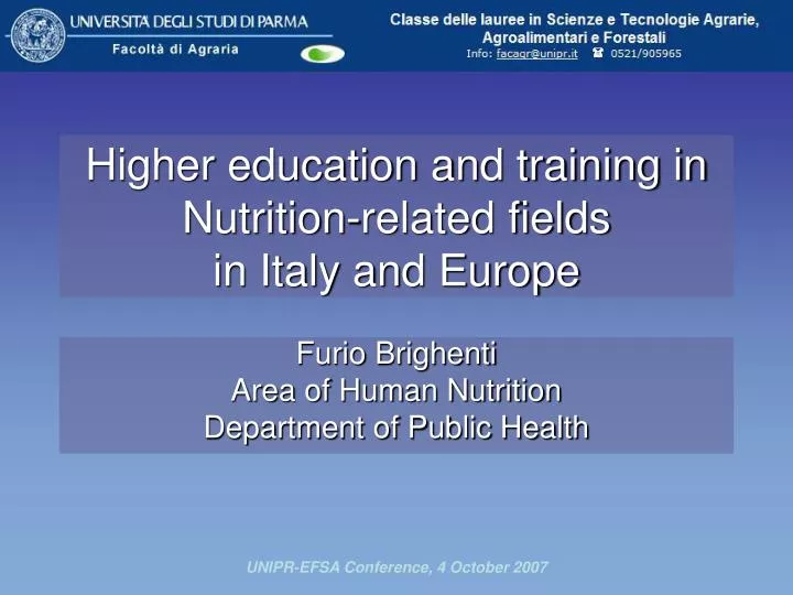 higher education and training in nutrition related fields in italy and europe