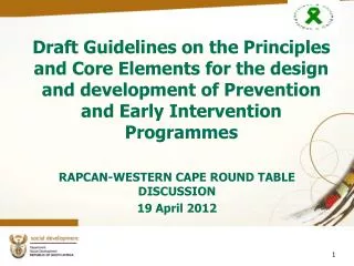 Draft Guidelines on the Principles and Core Elements for the design and development of Prevention and Early Intervention