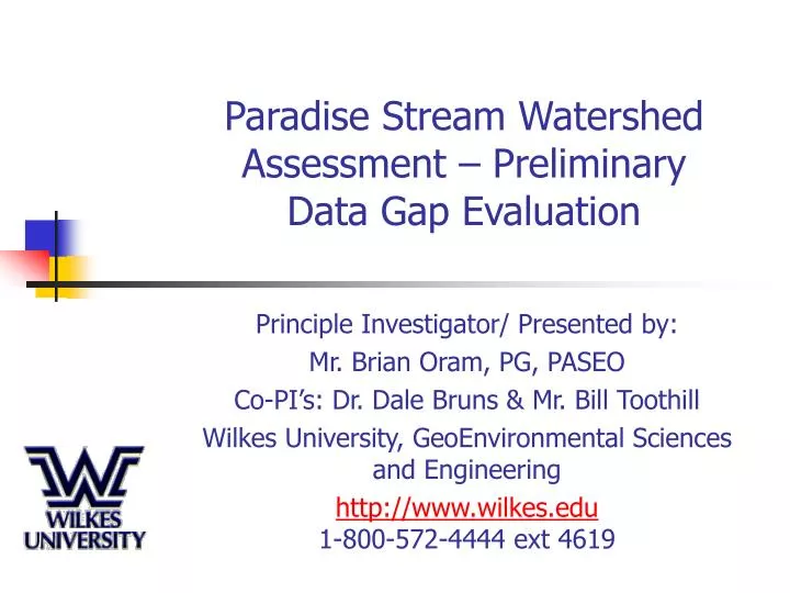 paradise stream watershed assessment preliminary data gap evaluation