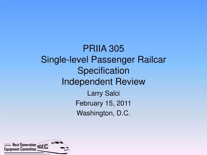 priia 305 single level passenger railcar specification independent review