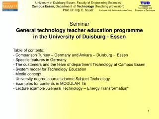 Seminar General technology teacher education programme in the University of Duisburg - Essen