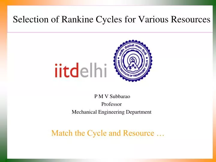 selection of rankine cycles for various resources