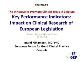 Square – Brussels Meeting Center 26.02.2010 Ingrid Klingmann, MD, PhD European Forum for Good Clinical Practice Brussels