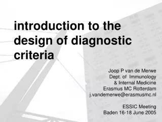 introduction to the design of diagnostic criteria