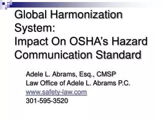 Global Harmonization System: Impact On OSHA’s Hazard Communication Standard