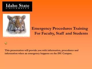 Emergency Procedures Training For Faculty, Staff and Students