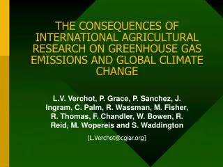 THE CONSEQUENCES OF INTERNATIONAL AGRICULTURAL RESEARCH ON GREENHOUSE GAS EMISSIONS AND GLOBAL CLIMATE CHANGE