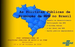 FORO INTERNACIONAL DE POLÍTICAS PÚBLICAS DE APOYO A LA PYME Montevideo 23 e 24 de Octubre de 2006