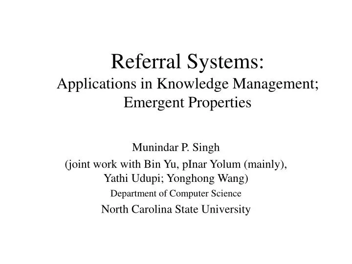 referral systems applications in knowledge management emergent properties
