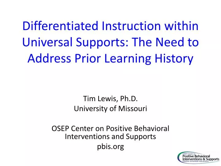 differentiated instruction within universal supports the need to address prior learning history