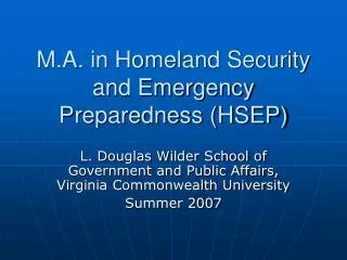 M.A. in Homeland Security and Emergency Preparedness (HSEP)
