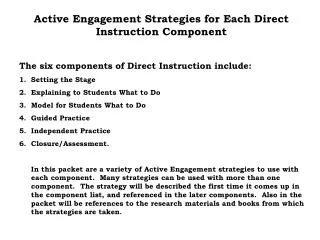 Active Engagement Strategies for Each Direct Instruction Component