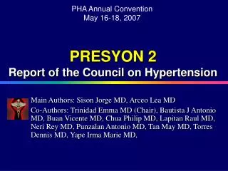 PRESYON 2 Report of the Council on Hypertension