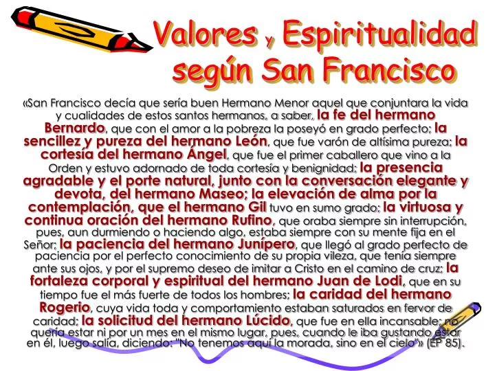 valores y espiritualidad seg n san francisco