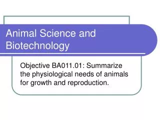 Animal Science and Biotechnology