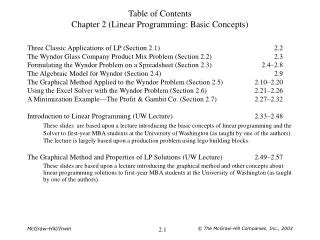 Table of Contents Chapter 2 (Linear Programming: Basic Concepts)
