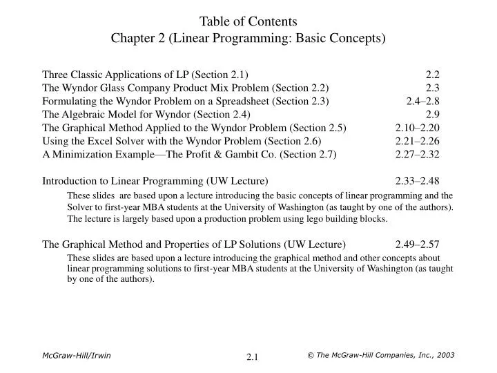table of contents chapter 2 linear programming basic concepts