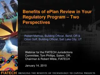 Benefits of ePlan Review in Your Regulatory Program – Two Perspectives