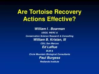 Are Tortoise Recovery Actions Effective?
