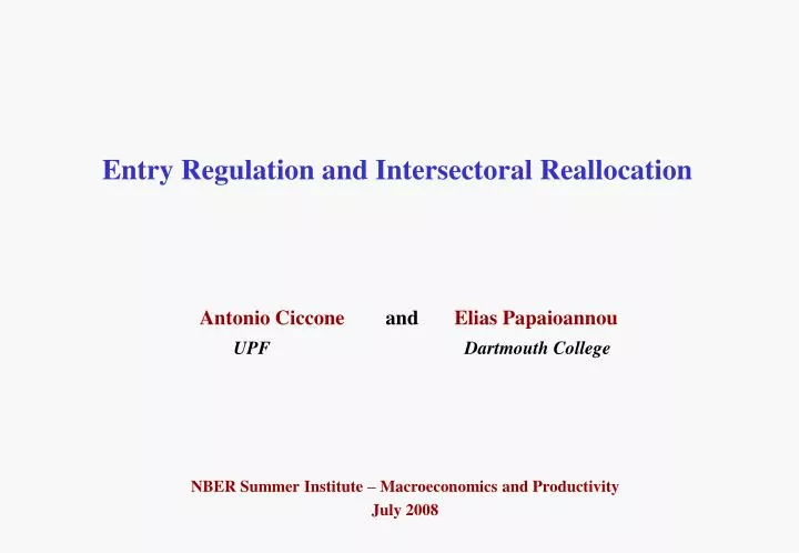 entry regulation and intersectoral reallocation