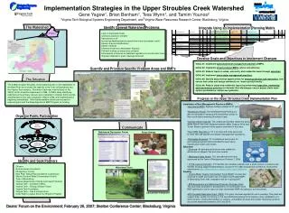 Implementation Strategies in the Upper Stroubles Creek Watershed Gene Yagow 1 , Brian Benham 1 , Tess Wynn 1 , and Tamim