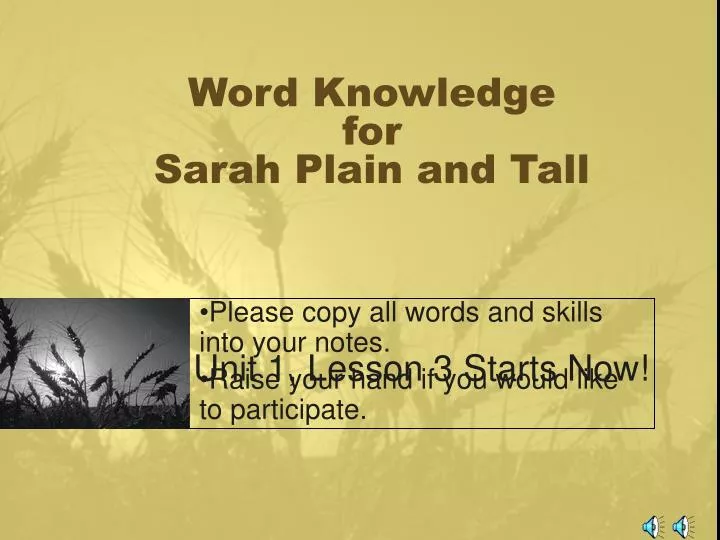 word knowledge for sarah plain and tall