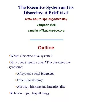 The Executive System and its Disorders: A Brief Visit