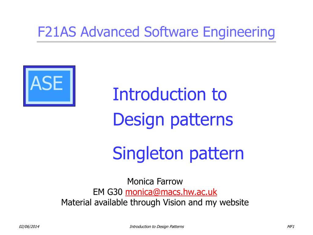 PPT - Introduction to Design patterns Singleton pattern PowerPoint ...