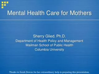 Mental Health Care for Mothers