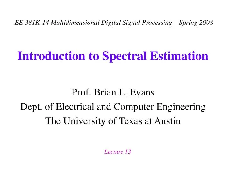 introduction to spectral estimation