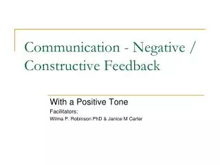 Communication - Negative / Constructive Feedback