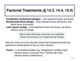 Factorial Treatments ( § 14.3, 14.4, 15.4)