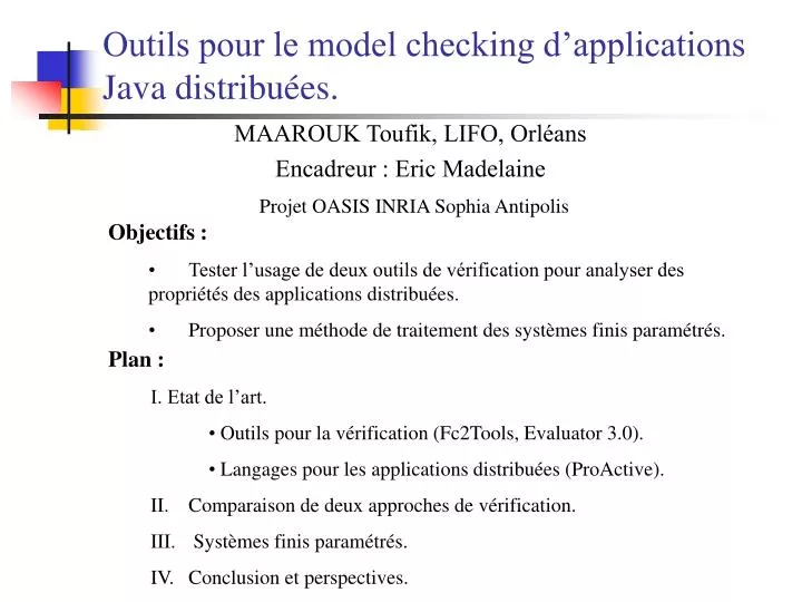 outils pour le model checking d applications java distribu es