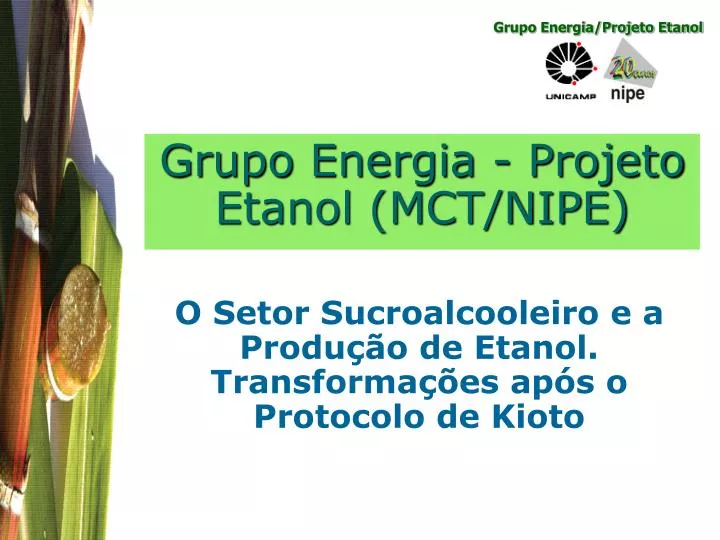 grupo energia projeto etanol mct nipe