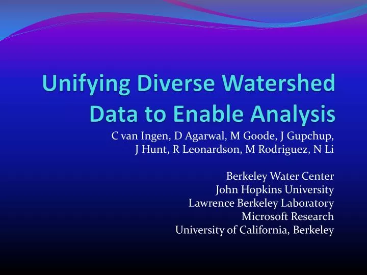 unifying diverse watershed data to enable analysis