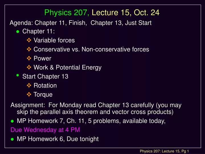 physics 207 lecture 15 oct 24