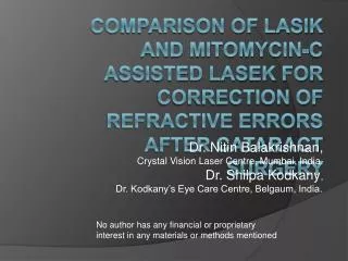 Comparison of LASIK and Mitomycin-C Assisted LASEK for Correction of Refractive Errors After Cataract Surgery