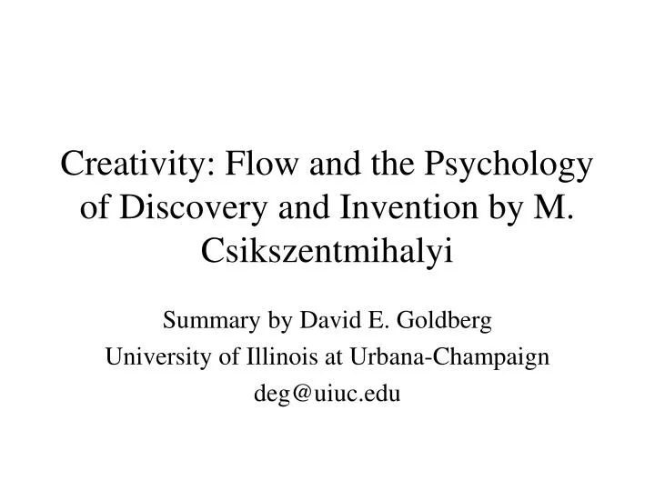 creativity flow and the psychology of discovery and invention by m csikszentmihalyi