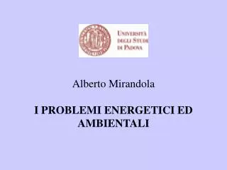 Alberto Mirandola I PROBLEMI ENERGETICI ED AMBIENTALI