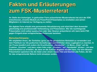 Fakten und Erläuterungen zum FSK-Musterreferat