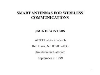 SMART ANTENNAS FOR WIRELESS COMMUNICATIONS JACK H. WINTERS