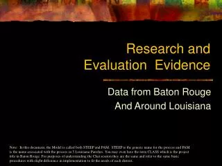 Research and Evaluation Evidence
