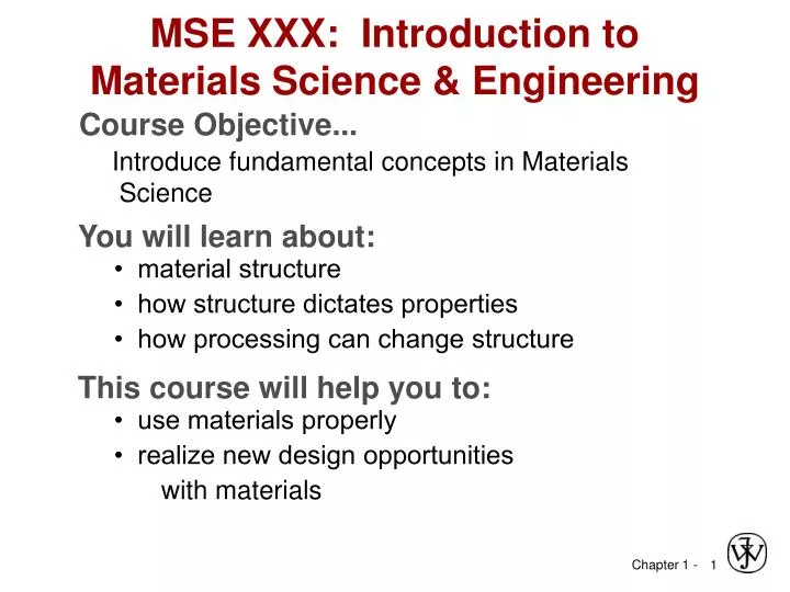 mse xxx introduction to materials science engineering