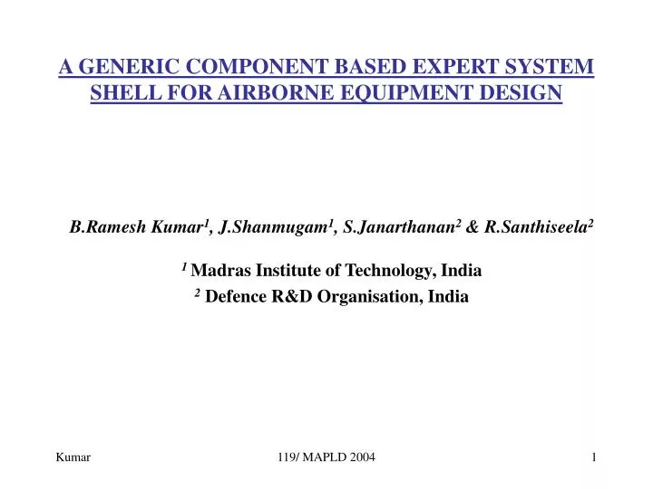 a generic component based expert system shell for airborne equipment design