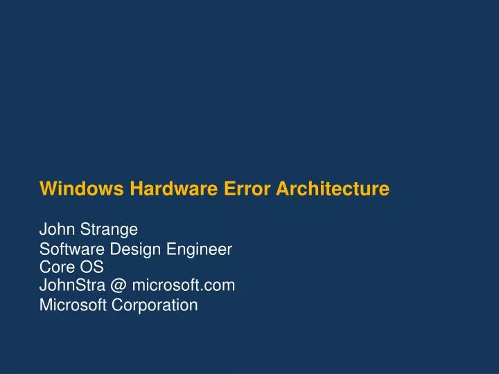 windows hardware error architecture