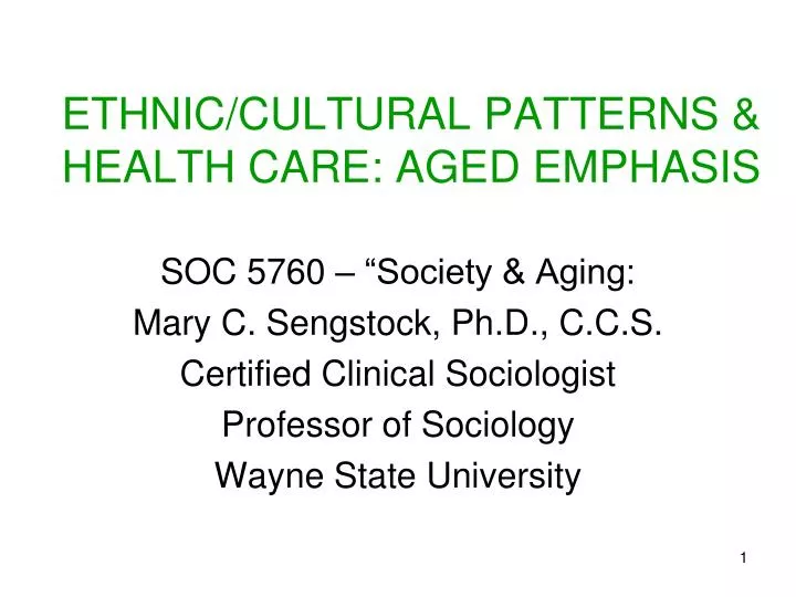 ethnic cultural patterns health care aged emphasis